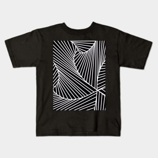 black and white line art abstract pattern Kids T-Shirt